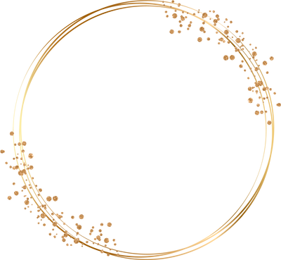 Golden round frame with glitter confetti